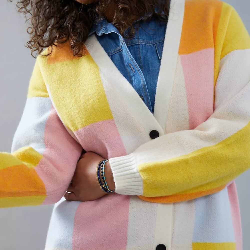 Anthropologie Amadi Long Sleeve Pastel Colorblocked Button Front Cardigan XS - Picture 2 of 7